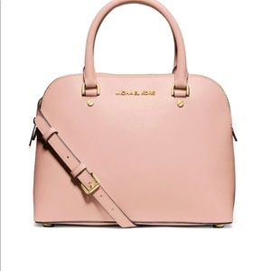 Michael Kors Saffiano Leather Cindy Lg Dome Satchel Shoulder Handbag in Pink